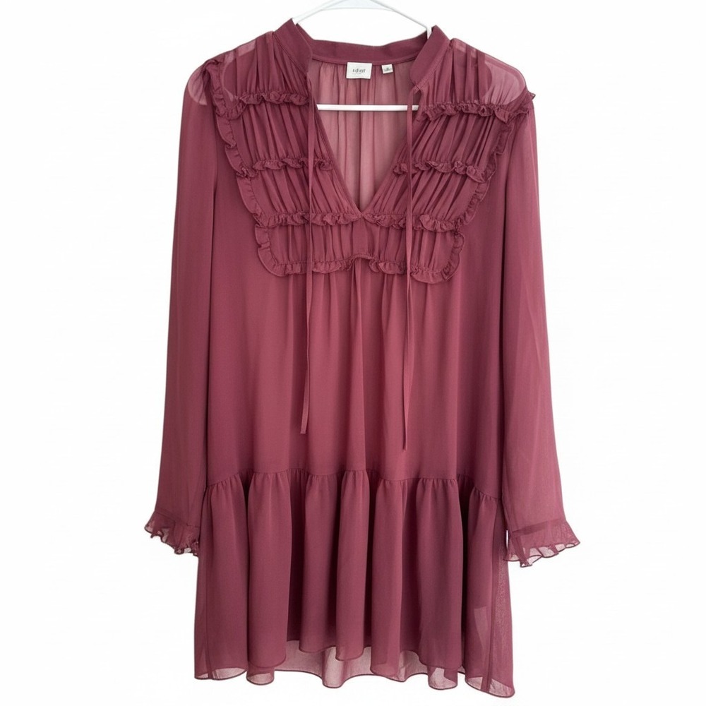 Wilfred Alessia Mini Dress Spiced Burgundy Ruffle Tiered Chiffon Long Sleeve S